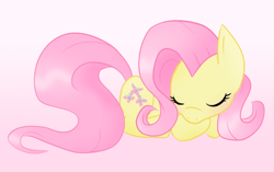 Size: 946x594 | Tagged: safe, artist:howlsinthedistance, fluttershy, pegasus, pony, female, mare, sleeping, solo