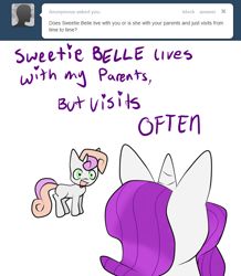 Size: 680x780 | Tagged: safe, artist:moonblizzard, rarity, sweetie belle, pony, unicorn, ask, rarity answers, tumblr