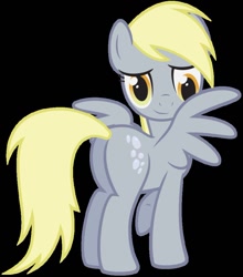 Size: 838x953 | Tagged: safe, artist:juniberries, derpy hooves, pegasus, pony, black background, bubble butt, female, looking at you, mare, plot, simple background, smiling, solo, vector