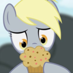 Size: 894x894 | Tagged: safe, artist:juniberries, derpy hooves, pegasus, pony, female, mare, muffin, solo