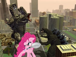 Size: 600x450 | Tagged: safe, pinkie pie, earth pony, kaiju, pony, crossover, godzilla, godzilla (series), godzilla destroy all monsters, godzilla saves the earth, godzilla unleashed, orga, vector