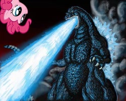 Size: 400x320 | Tagged: safe, pinkie pie, earth pony, kaiju, pony, atomic breath, godzilla, godzilla (series)