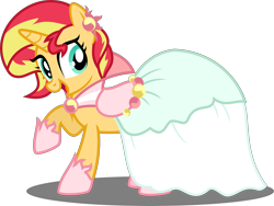 Size: 5000x3767 | Tagged: safe, artist:orin331, sunset shimmer, pony, unicorn, absurd resolution, clothes, cute, dress, female, gala dress, happy, mare, open mouth, raised hoof, shimmerbetes, simple background, smiling, solo, transparent background