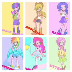 Size: 600x600 | Tagged: safe, artist:gebomamire, derpibooru import, applejack, fluttershy, pinkie pie, rainbow dash, rarity, twilight sparkle, human, clothes, humanized, mane six, sweatershy, winged humanization