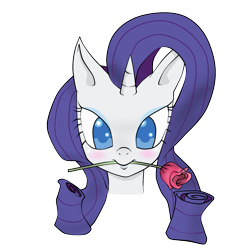 Size: 1161x1153 | Tagged: safe, artist:foxxarius, rarity, pony, unicorn, blushing, mouth hold, rose, solo