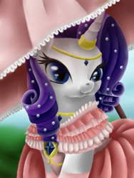 Size: 1500x2000 | Tagged: safe, artist:rainbowjune, rarity, pony, unicorn, clothes, dress, jewelry, solo, umbrella