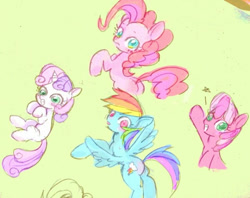 Size: 600x474 | Tagged: safe, artist:gebomamire, derpibooru import, cheerilee, pinkie pie, rainbow dash, sweetie belle, earth pony, pegasus, pony