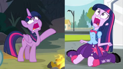 Size: 1280x720 | Tagged: safe, screencap, queen chrysalis, twilight sparkle, twilight sparkle (alicorn), alicorn, changeling, human, pony, equestria girls, equestria girls (movie), frenemies (episode), comparison, disguise, disguised changeling, humanized, the pathetic princess thing