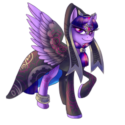 Size: 1920x1920 | Tagged: safe, artist:zaphy1415926, derpibooru import, twilight sparkle, twilight sparkle (alicorn), alicorn, pony, alternate hairstyle, anklet, bedroom eyes, crossover, female, implied midnight sparkle, jewelry, looking at you, mare, midna, midna sparkle, nintendo, pun, raised hoof, smiling, solo, spread wings, the legend of zelda, the legend of zelda: twilight princess