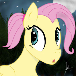 Size: 720x720 | Tagged: safe, fluttershy, pegasus, pony, female, mare, night, pink mane, solo, yellow coat