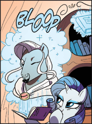 Size: 466x626 | Tagged: safe, artist:amy mebberson, idw, antonio, rarity, pony, unicorn, spoiler:comic, spoiler:comic16, bloop, female, goatee, male, mare, official comic, shipping, straight, wink