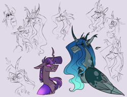 Size: 1440x1100 | Tagged: safe, artist:rockin_candies, queen chrysalis, twilight sparkle, alicorn, changeling, changeling queen, pony, changelingified, female, lesbian, ponified, purple changeling, role reversal, shipping, species swap, twisalis