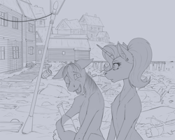 Size: 2500x2000 | Tagged: safe, artist:twotail813, starlight glimmer, pony, unicorn, alcohol, booze, grayscale, innsmouth, lovecraft, monochrome, rcf community, the shadow over innsmouth, town