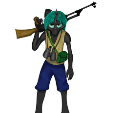 Size: 1500x1389 | Tagged: safe, artist:samueldavillo, queen chrysalis, anthro, changeling, changeling queen, ak, ak-47, assault rifle, bag, binoculars, gun, rifle, skinny, weapon