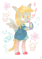 Size: 600x830 | Tagged: safe, artist:sitting-on-tear, derpy hooves, pony, bipedal, clothes, dress, lipstick, makeup, muffin, solo, stockings