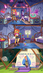 Size: 640x1080 | Tagged: safe, screencap, sci-twi, spike, spike the regular dog, sunset shimmer, twilight sparkle, dog, equestria girls, legend of everfree, bigger on the inside, clothes, converse, shoes