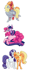 Size: 556x1401 | Tagged: safe, artist:burgerlicious, applejack, big macintosh, derpy hooves, pinkie pie, rarity, twilight sparkle, earth pony, pegasus, pony, unicorn, derpymac, female, kissing, lesbian, male, mare, rarijack, shipping, straight, twinkie