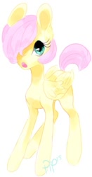 Size: 394x750 | Tagged: dead source, safe, artist:piptart, fluttershy, pegasus, pony, alternate hairstyle, filly, folded wings, hair over one eye, open mouth, short hair, short mane, simple background, solo, white background, younger