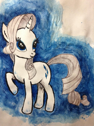 Size: 717x960 | Tagged: safe, artist:mericorn, rarity, pony, unicorn, female, horn, mare, simple background, solo, traditional art, white background