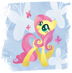 Size: 901x916 | Tagged: safe, artist:rariedash, part of a set, fluttershy, butterfly, pegasus, pony, cutie mark, cutie mark background, female, hooves, lineless, mare, open mouth, raised hoof, solo