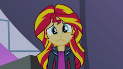 Size: 1280x720 | Tagged: safe, edit, sunset shimmer, equestria girls, inverted mouth, sad, solo