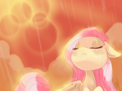 Size: 900x675 | Tagged: dead source, safe, artist:loyaldis, fluttershy, pegasus, pony, eyes closed, rain, solo, wet mane