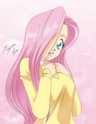Size: 2550x3300 | Tagged: safe, artist:shinta-girl, fluttershy, human, clothes, humanized, solo, sweater, sweatershy