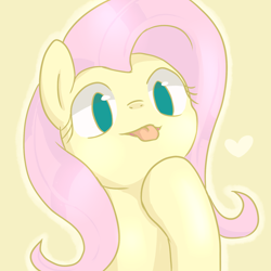 Size: 1500x1500 | Tagged: safe, artist:sion, fluttershy, pegasus, pony, heart, pixiv, solo, tongue out