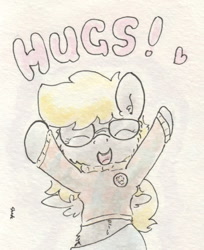 Size: 643x788 | Tagged: safe, artist:slightlyshade, derpy hooves, pegasus, pony, clothes, eyes closed, female, glasses, mare, solo, traditional art