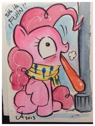 Size: 675x900 | Tagged: safe, artist:amy mebberson, pinkie pie, earth pony, pony, frozen, solo, stuck, tongue out, tongue stuck to pole, traditional art