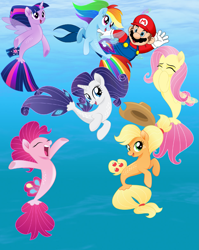 Size: 1701x2137 | Tagged: safe, artist:famousmari5, artist:infinitewarlock, artist:magical-mama, artist:user15432, derpibooru import, applejack, fluttershy, pinkie pie, rainbow dash, rarity, twilight sparkle, twilight sparkle (alicorn), alicorn, human, mermaid, sea pony, seapony (g4), my little pony: the movie, spoiler:my little pony the movie, crossover, fairy, fairy wings, fin wings, hasbro, hasbro studios, male, mane six, maridash, mario, mariopie, marioshy, mermaid tail, mermaidized, merman, mermanized, nintendo, seaponified, seapony applejack, seapony fluttershy, seapony pinkie pie, seapony rainbow dash, seapony rarity, seapony twilight, species swap, super mario bros., super smash bros., watershy, wings