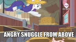 Size: 603x337 | Tagged: safe, screencap, rarity, pony, unicorn, simple ways, image macro, imma snuggle you, rarihick, snuggling, solo, uncouth, warcry, warface