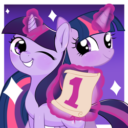 Size: 2480x2480 | Tagged: safe, artist:aruurara, artist:momo, derpibooru import, twilight sparkle, 1, duality, magic, scroll, self ponidox, telekinesis