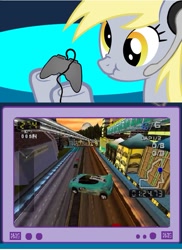 Size: 563x773 | Tagged: safe, derpy hooves, pegasus, pony, derpy gamer, exploitable meme, female, gamer, gamer meme, mare, meme, obligatory pony, san francisco rush 2049, tv meme