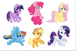 Size: 1080x734 | Tagged: safe, artist:twisted-sketch, derpibooru import, applejack, fluttershy, pinkie pie, rainbow dash, rarity, twilight sparkle, twilight sparkle (alicorn), alicorn, earth pony, pegasus, pony, unicorn, cute, female, mane six, mare, simple background, smiling, white background