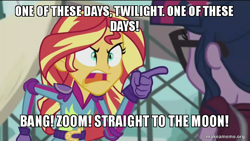 Size: 800x450 | Tagged: safe, edit, edited screencap, screencap, sci-twi, sunset shimmer, twilight sparkle, equestria girls, friendship games, angry, exploitable meme, image macro, meme, sunset yells at twilight, the honeymooners