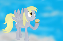 Size: 920x600 | Tagged: safe, artist:kriswanted, derpy hooves, pegasus, pony, cloud, cloudy, female, mare, muffin, solo