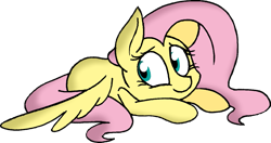 Size: 1281x678 | Tagged: safe, artist:strangiesleepy, fluttershy, pegasus, pony, looking away, looking sideways, lying down, prone, simple background, solo, spread wings, transparent background