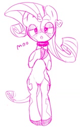 Size: 665x1051 | Tagged: safe, artist:30clock, rarity, pony, unicorn, bipedal, ear tag, monochrome, raricow, solo