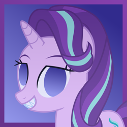 Size: 1751x1751 | Tagged: safe, artist:sketchmcreations, starlight glimmer, pony, unicorn, empty eyes, female, looking at you, mare, no pupils, raised eyebrow, sharp teeth, smiling, solo, teeth, vector