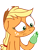 Size: 160x200 | Tagged: safe, artist:hotdiggedydemon, applejack, earth pony, pony, hilarious in hindsight, jappleack, lowres, pear, simple background, solo, that pony sure does hate pears, transparent background