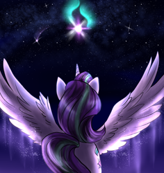 Size: 1888x2000 | Tagged: safe, artist:not-ordinary-pony, starlight glimmer, alicorn, pony, alicornified, female, mare, race swap, rear view, solo, spread wings, starlicorn, wings, xk-class end-of-the-world scenario