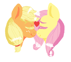 Size: 484x425 | Tagged: safe, artist:lawlski, applejack, fluttershy, earth pony, pegasus, pony, appleshy, female, heart, lesbian, missing accessory, shipping