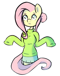 Size: 582x739 | Tagged: safe, fluttershy, anthro, clothes, solo, sweater, sweatershy