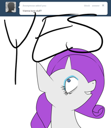 Size: 680x780 | Tagged: safe, artist:moonblizzard, rarity, pony, unicorn, ask, rarity answers, solo, tumblr