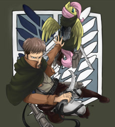 Size: 1024x1130 | Tagged: safe, artist:insanitylittlered, fluttershy, human, attack on titan, crossover, jean kirschtein