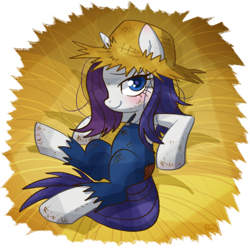 Size: 800x794 | Tagged: safe, artist:qpqp, rarity, pony, unicorn, simple ways, bedroom eyes, clothes, farmfilly, hat, looking at you, rarihick, solo