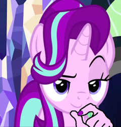 Size: 510x532 | Tagged: safe, edit, edited screencap, screencap, starlight glimmer, pony, unicorn, shadow play, aho, exploitable meme, glimmerposting, hand, meme, nail polish, pepe the frog, smug, starlight glimmer is best pony