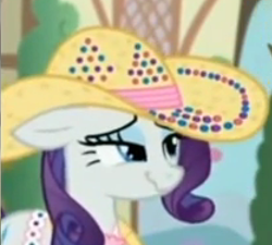 Size: 417x375 | Tagged: safe, screencap, rarity, pony, unicorn, simple ways, faic, hat, rhinestone rarihick, solo, wavy mouth