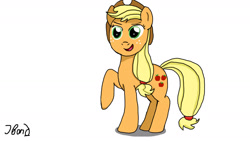 Size: 1280x720 | Tagged: safe, artist:jbond, applejack, earth pony, pony, raised hoof, simple background, solo, white background